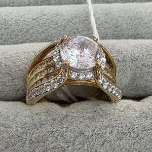 Sterling Silver Cubic Zirconia Bridge Ring Size 9 Engagement Ring